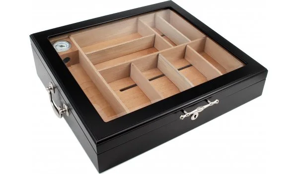 Humidor med glaslåg sort