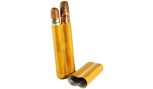 Kulfiber cigaretui guld for 2 cigarer med 57 ringmål